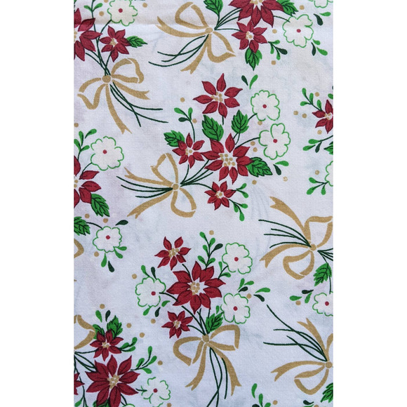 Vintage 60's 70's Christmas Floral Poinsettia Table Cloth Cutter Cloth Fabric - Picture 2 of 7